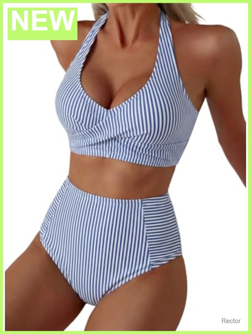 Halter Twisted Front High Waisted Bikini Set with Patch Pocket